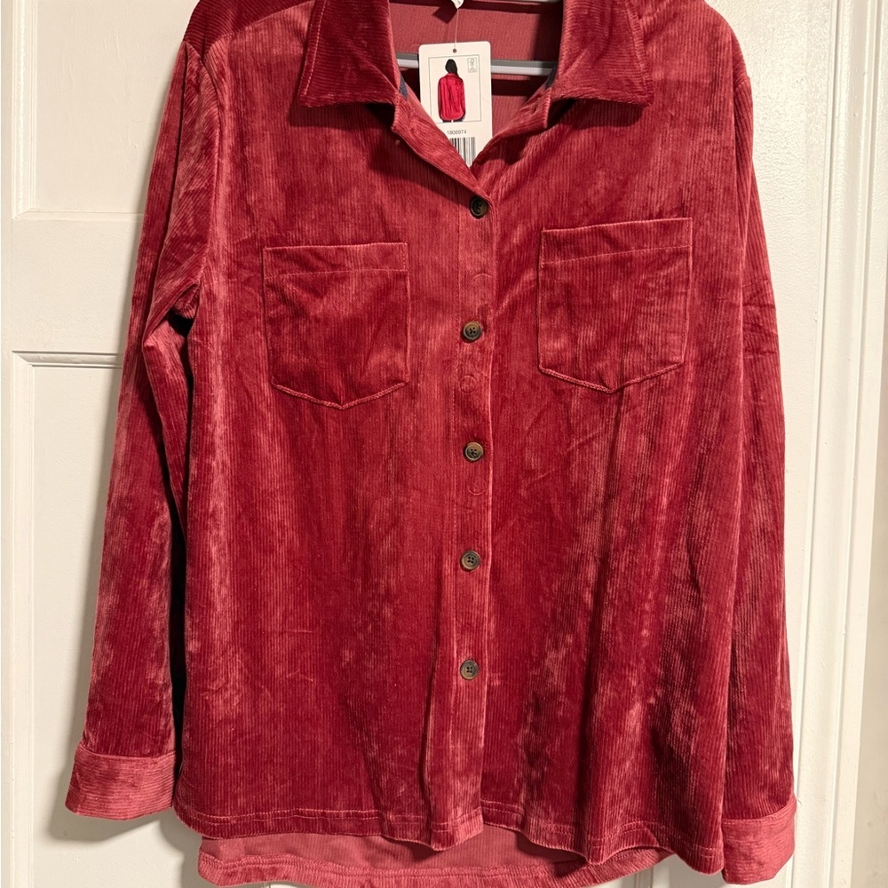 Weatherproof Red velour Button-Up Shirt